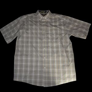 Ariat Mens XLarge Logo Brown White Plaid Short Sleeve Button Up Work Wear Shirt